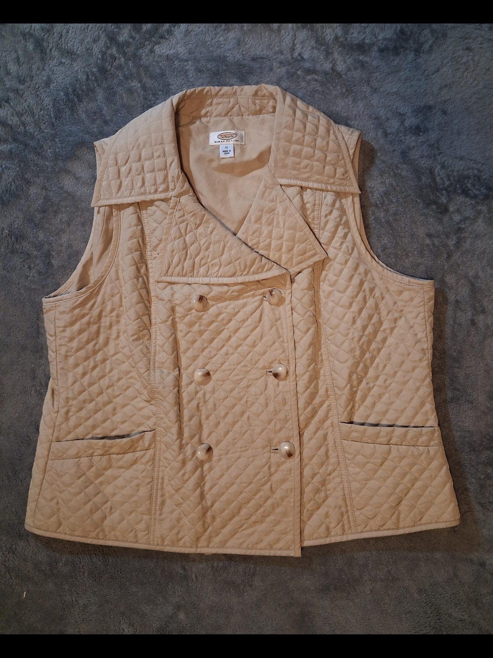 Talbots Woman Petites Quilted Double Breasted Vest In Beige Tan Color Size 1x